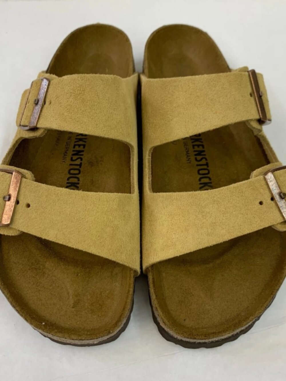 Birkenstock Arizona Latte Cream Suede Leather Narrow Width Sandals